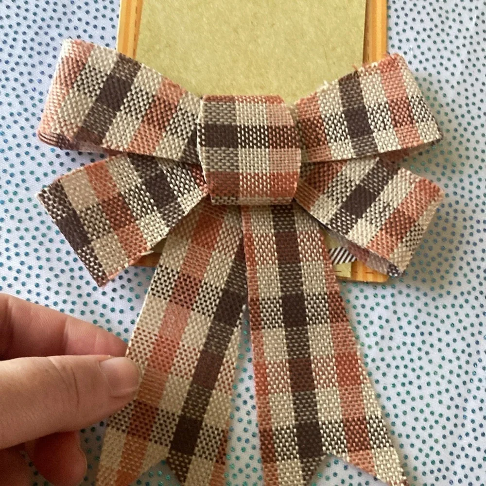Brown/Beige/Orange Plaid Fabric Gift Bow  used missed one